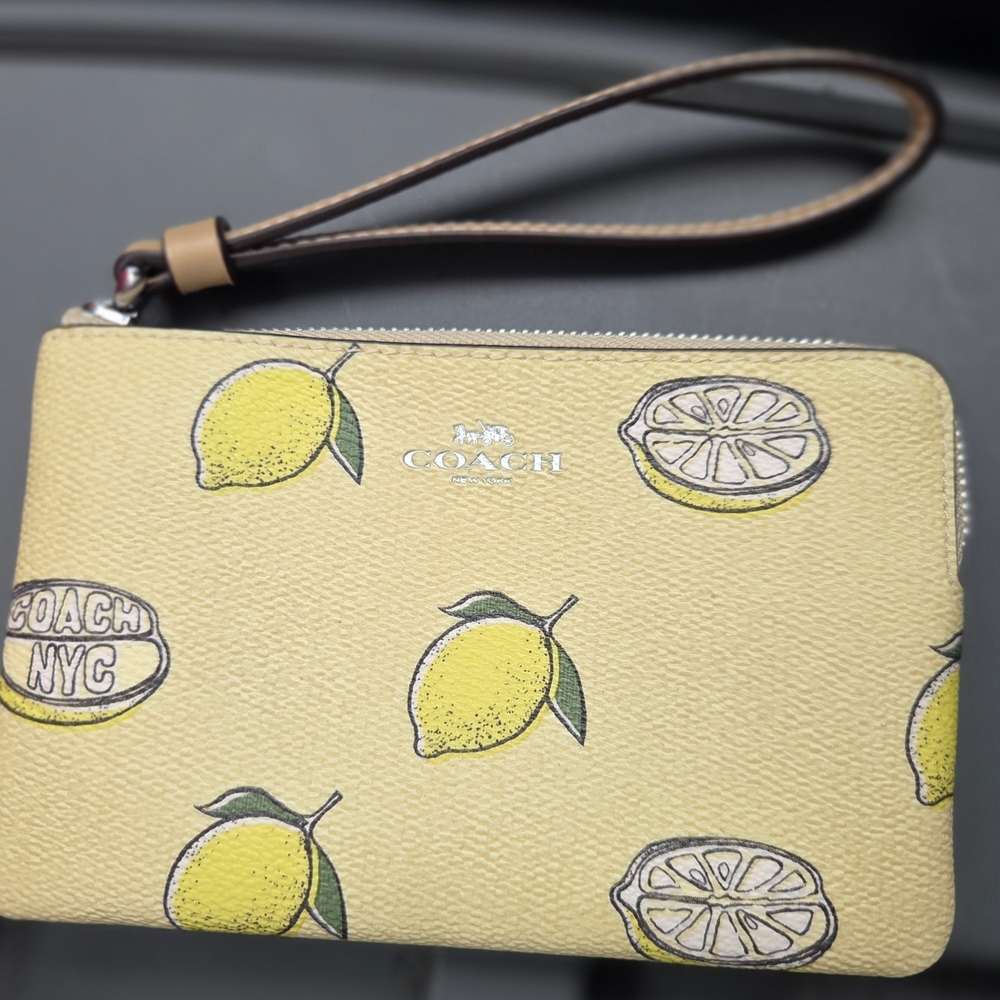 Coach Yellow Lemon Pattern Wristlet